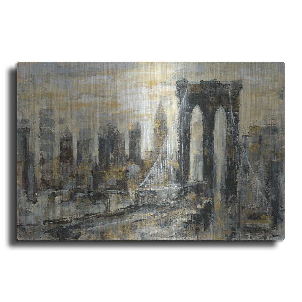 'Brooklyn Bridge Gray and Gold' by Silvia Vassileva – Metal Wall Art