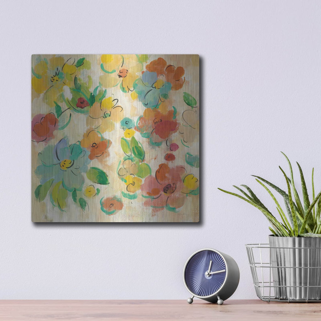 'Playful Floral Trio II' by Silvia Vassileva – Metal Wall Art, 12x12 room view