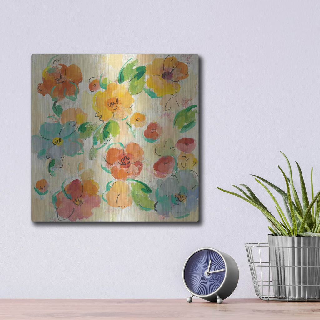 'Playful Floral Trio III' by Silvia Vassileva – Metal Wall Art, 12x12 room view