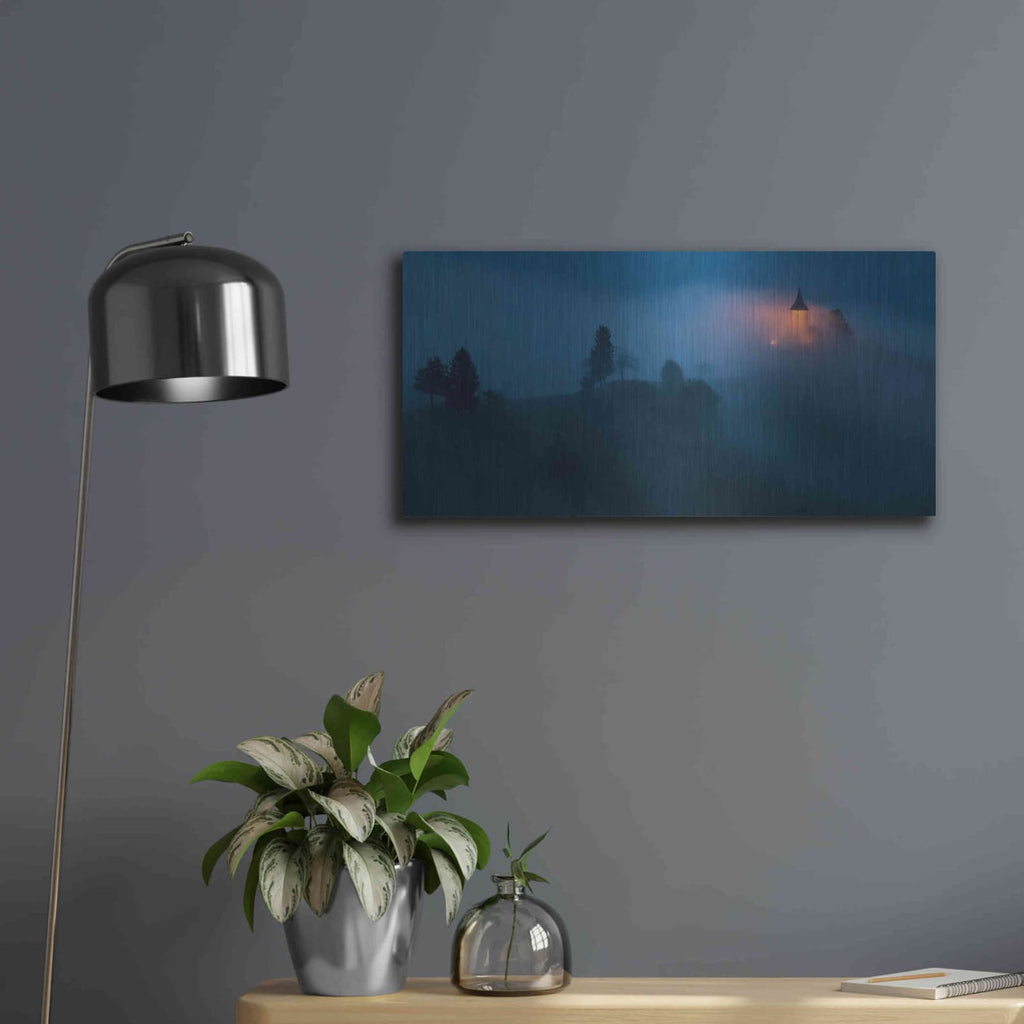 'Fog Rolls In' by Larry Malvin – Metal Wall Art, 24x12 room view