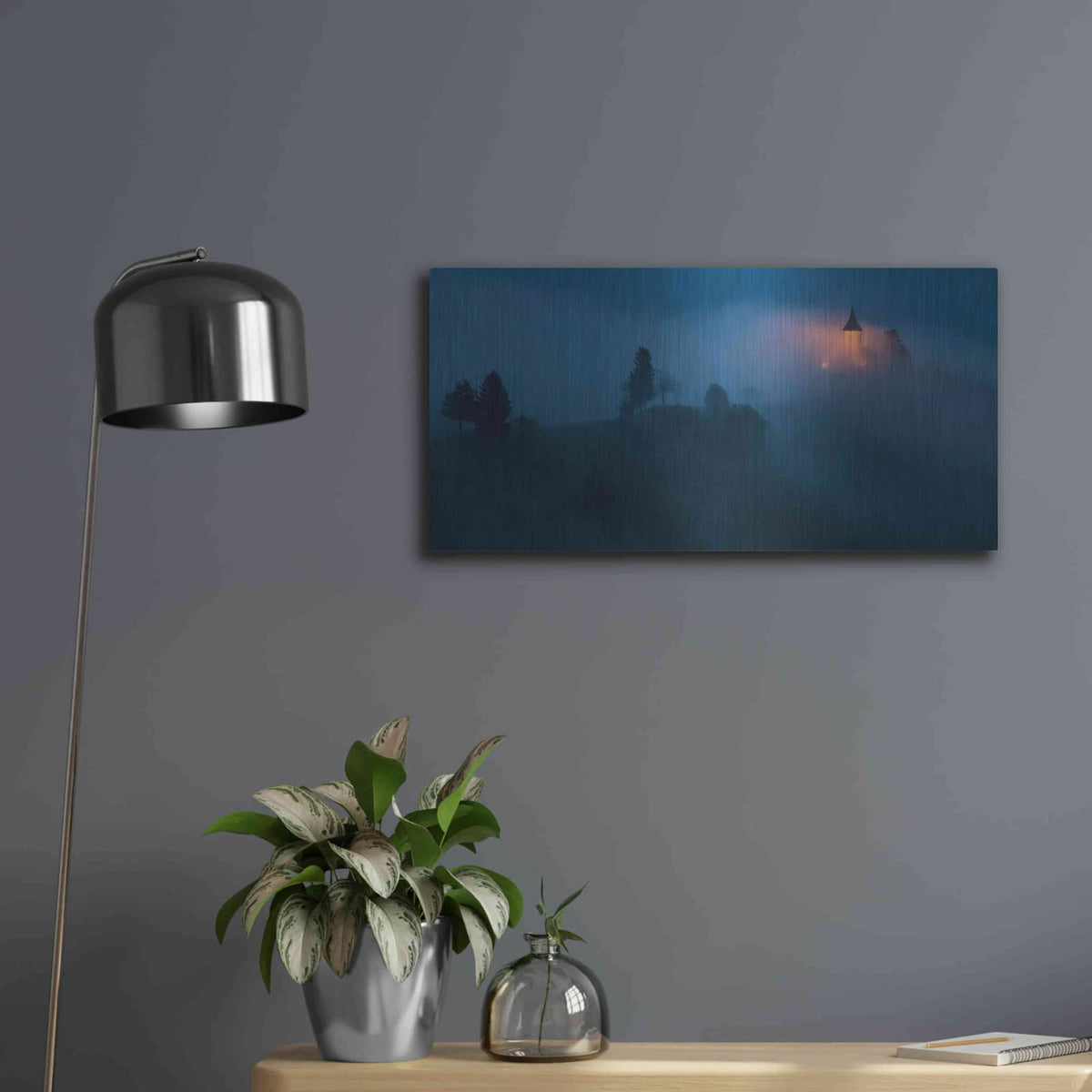 'Fog Rolls In' by Larry Malvin – Metal Wall Art, 24x12 room view