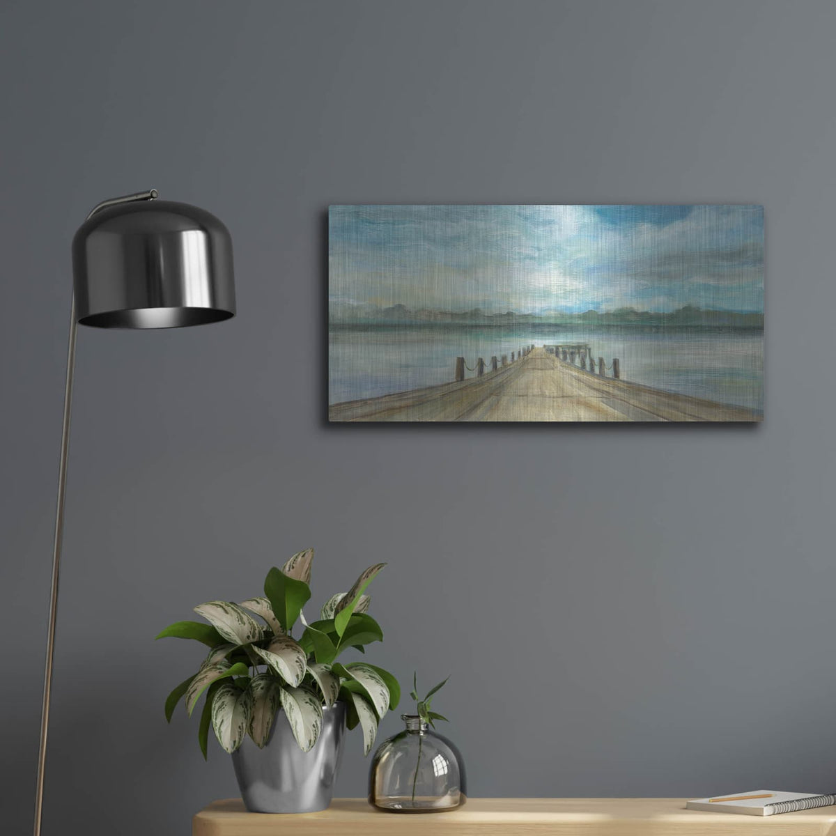 'Lake Pier' by Silvia Vassileva – Metal Wall Art, 24x12 room view
