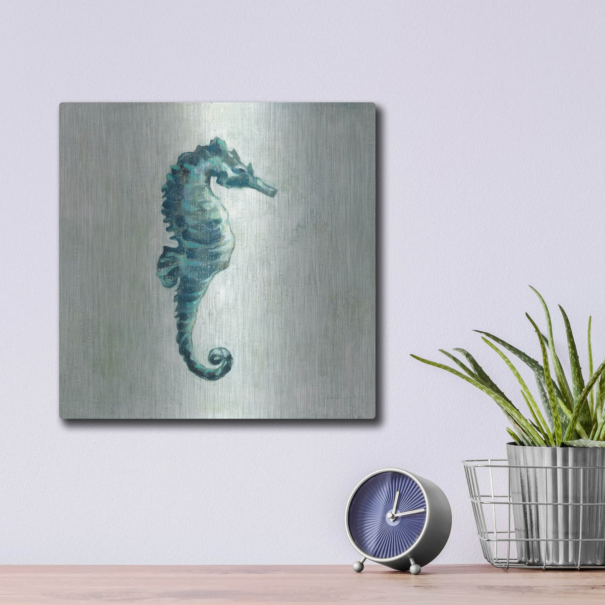 'Indigo Sea Life I Grey' by Silvia Vassileva – Metal Wall Art, 12x12 room view