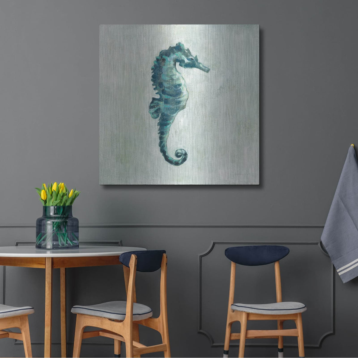 'Indigo Sea Life I Grey' by Silvia Vassileva – Metal Wall Art, 36x36 room view