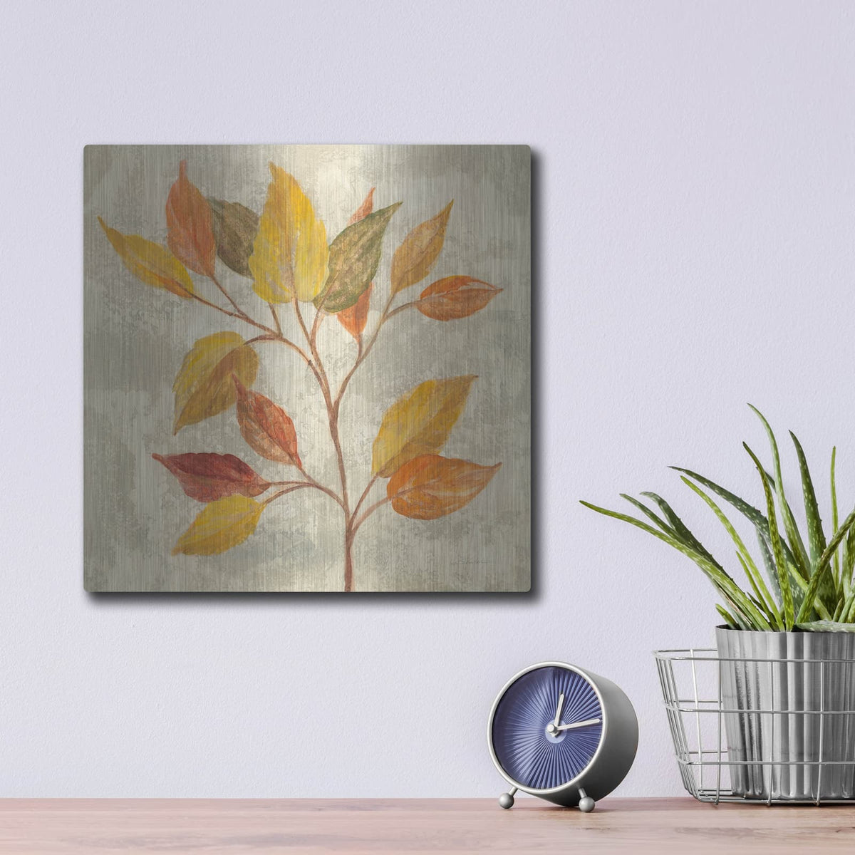 'November Leaves II' by Silvia Vassileva – Metal Wall Art, 12x12 room view