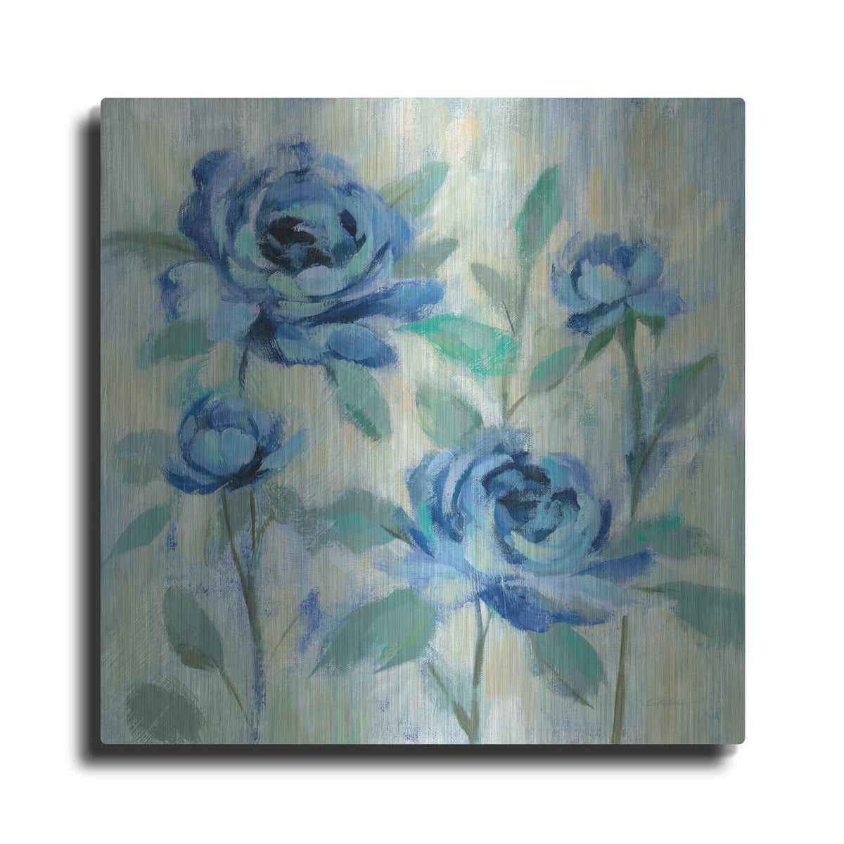 'Brushy Blue Flowers I' by Silvia Vassileva – Metal Wall Art
