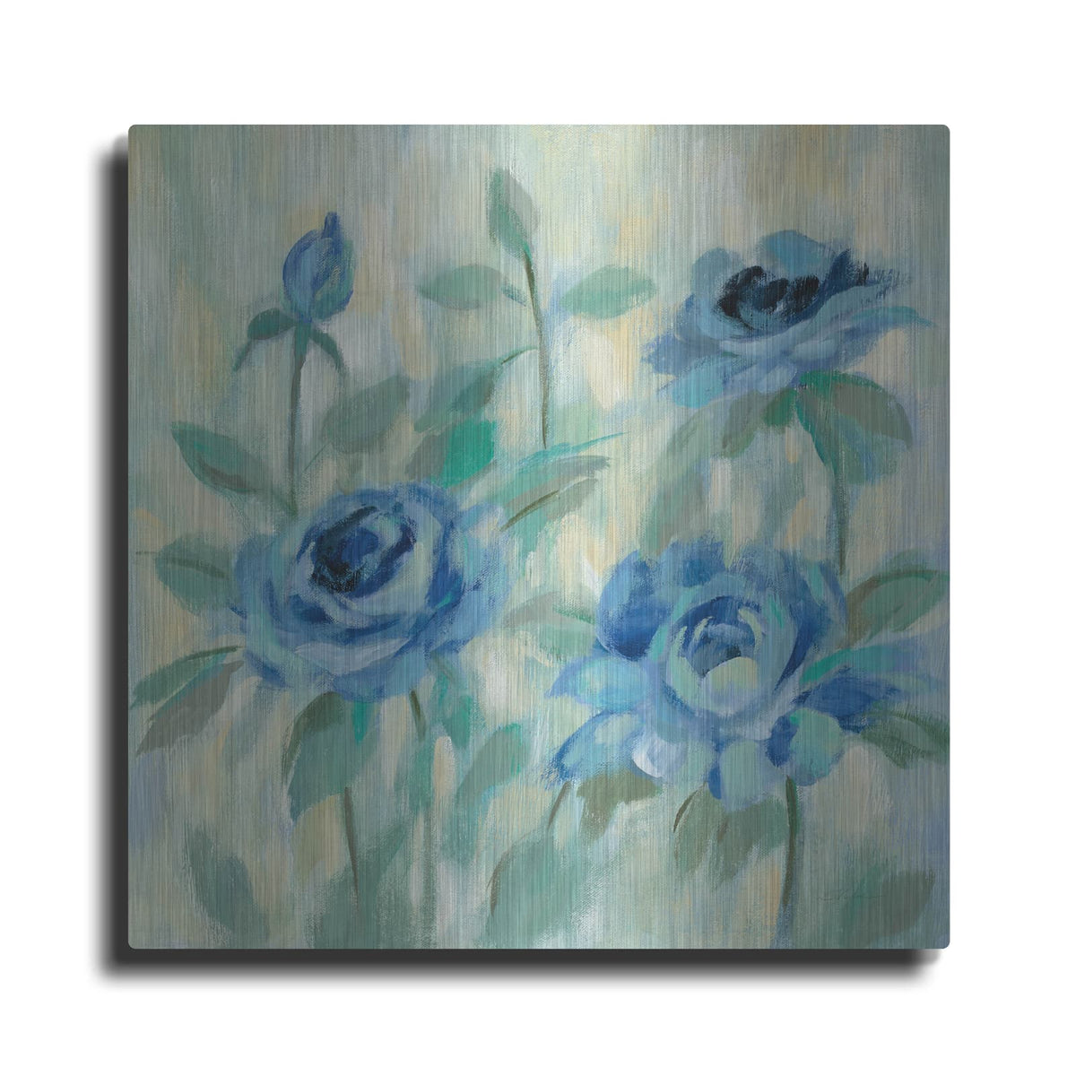 'Brushy Blue Flowers II' by Silvia Vassileva – Metal Wall Art