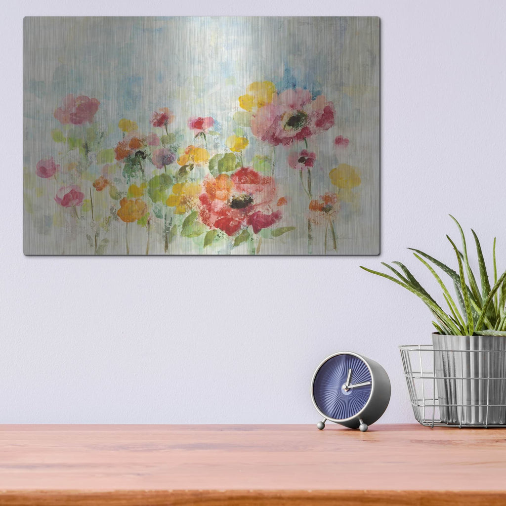 'Summer Rain Floral' by Silvia Vassileva – Metal Wall Art, 16x12 room view