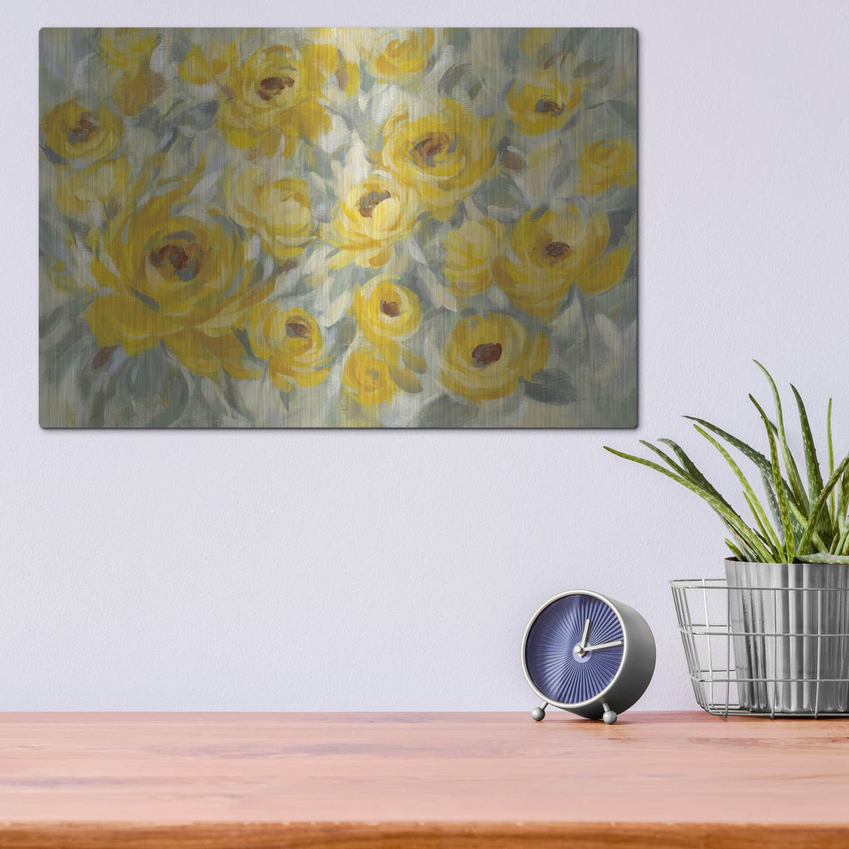 'Yellow Roses' by Silvia Vassileva – Metal Wall Art, 16x12 room view