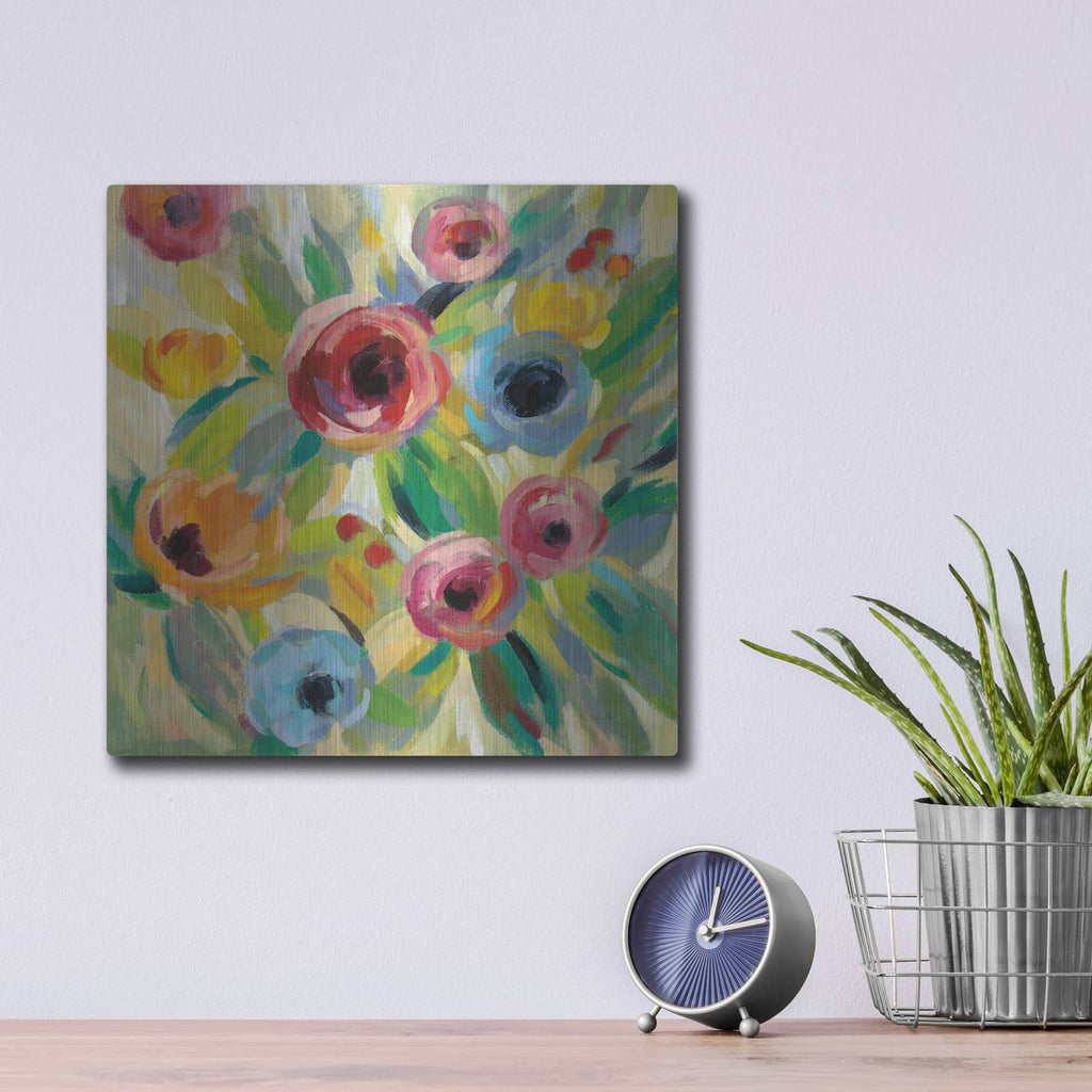 'Vivid Coral Floral II' by Silvia Vassileva – Metal Wall Art, 12x12 room view