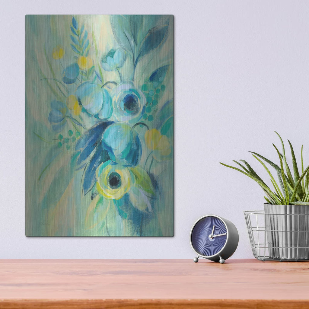 'Elegant Blue Floral II' by Silvia Vassileva – Metal Wall Art, 12x16 room view