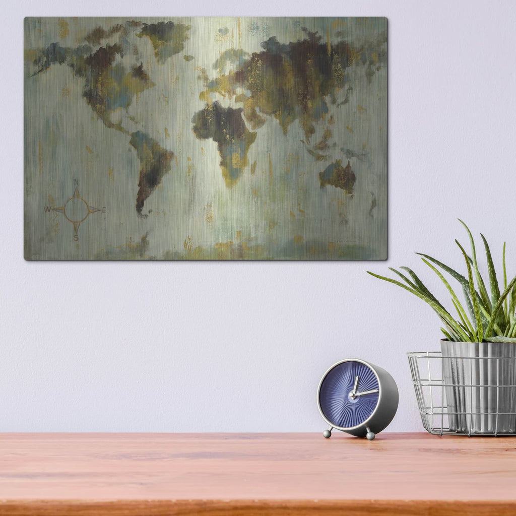'Bronze World Map' by Silvia Vassileva – Metal Wall Art, 16x12 room view