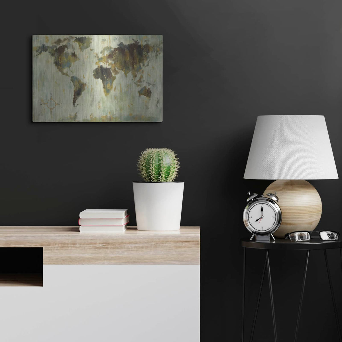 'Bronze World Map' by Silvia Vassileva – Metal Wall Art, 24x16 room view