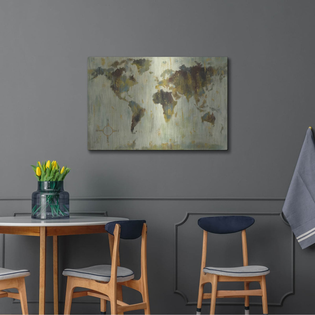 'Bronze World Map' by Silvia Vassileva – Metal Wall Art, 36x24 room view