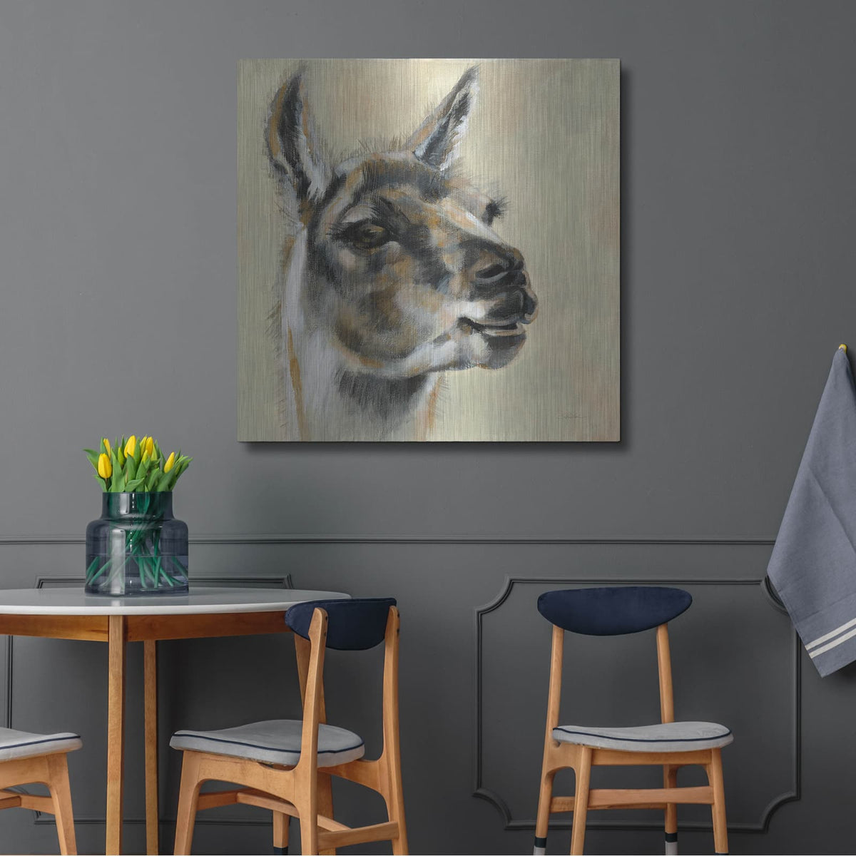 'Llama Portrait' by Silvia Vassileva – Metal Wall Art, 36x36 room view