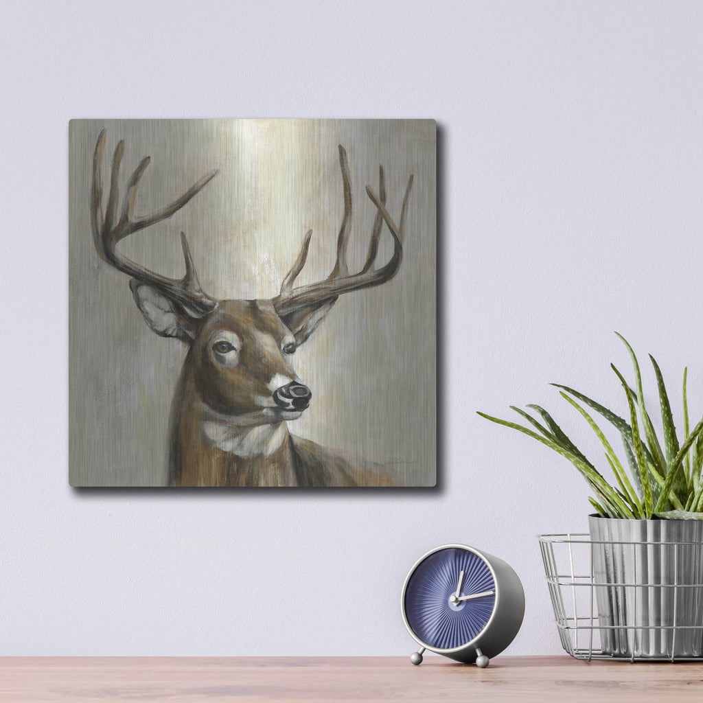 'Bronze Deer' by Silvia Vassileva – Metal Wall Art, 12x12 room view