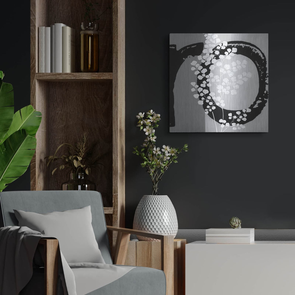 'Chalk Leaf 2' by Karen Smith – Metal Wall Art, 24x24 room view