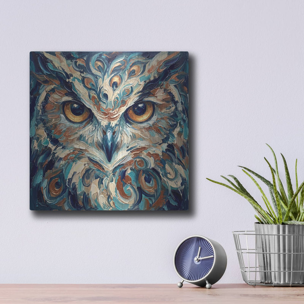 'Abstract Blue Owl' by Veve – Metal Wall Art, 12x12 room view