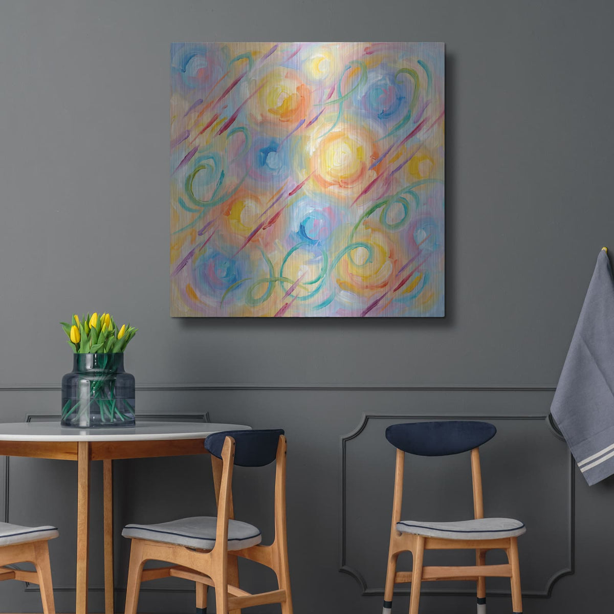 'Abstract Confetti I' by Veve – Metal Wall Art, 36x36 room view