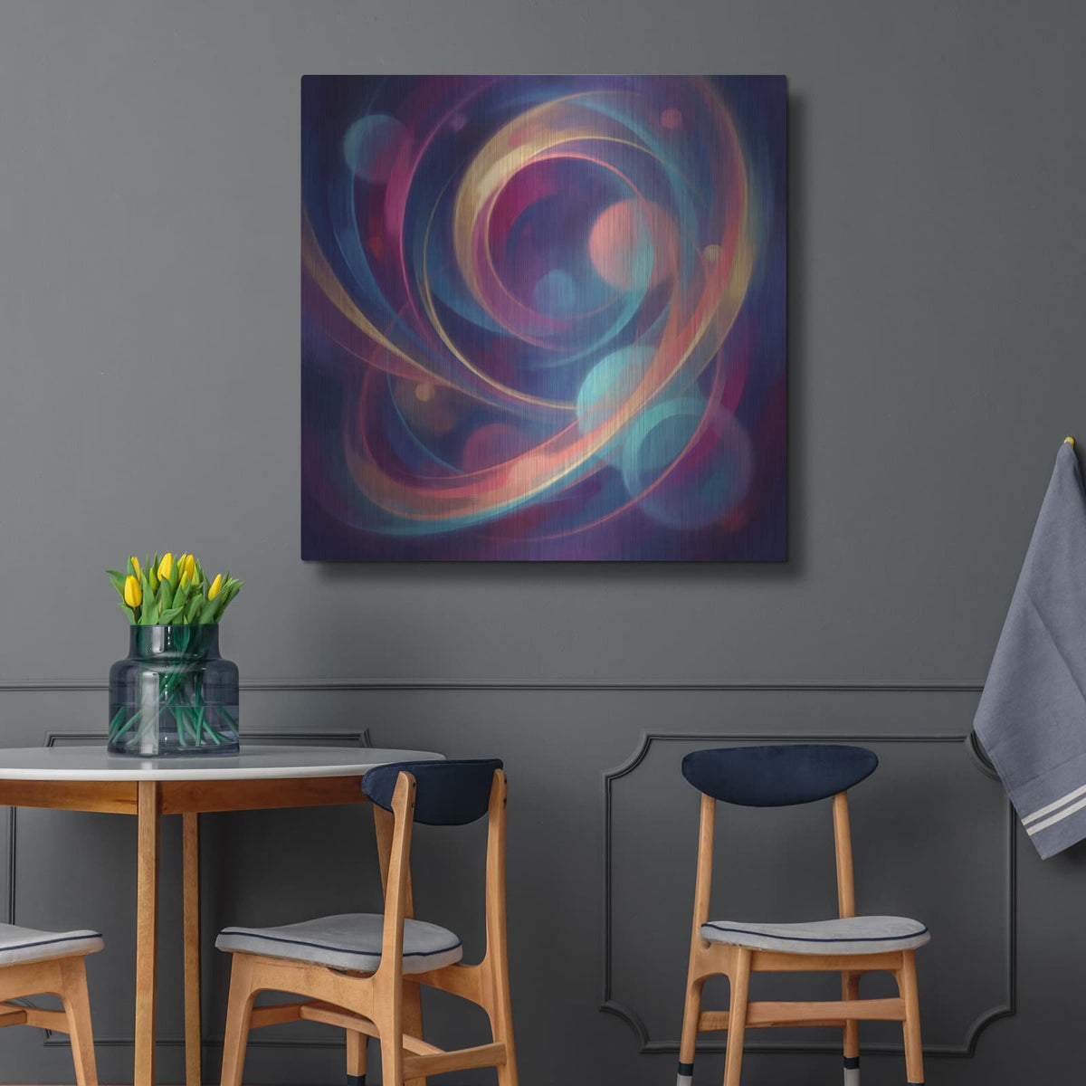 'Abstract Cosmic Orbits I' by Veve – Metal Wall Art, 36x36 room view