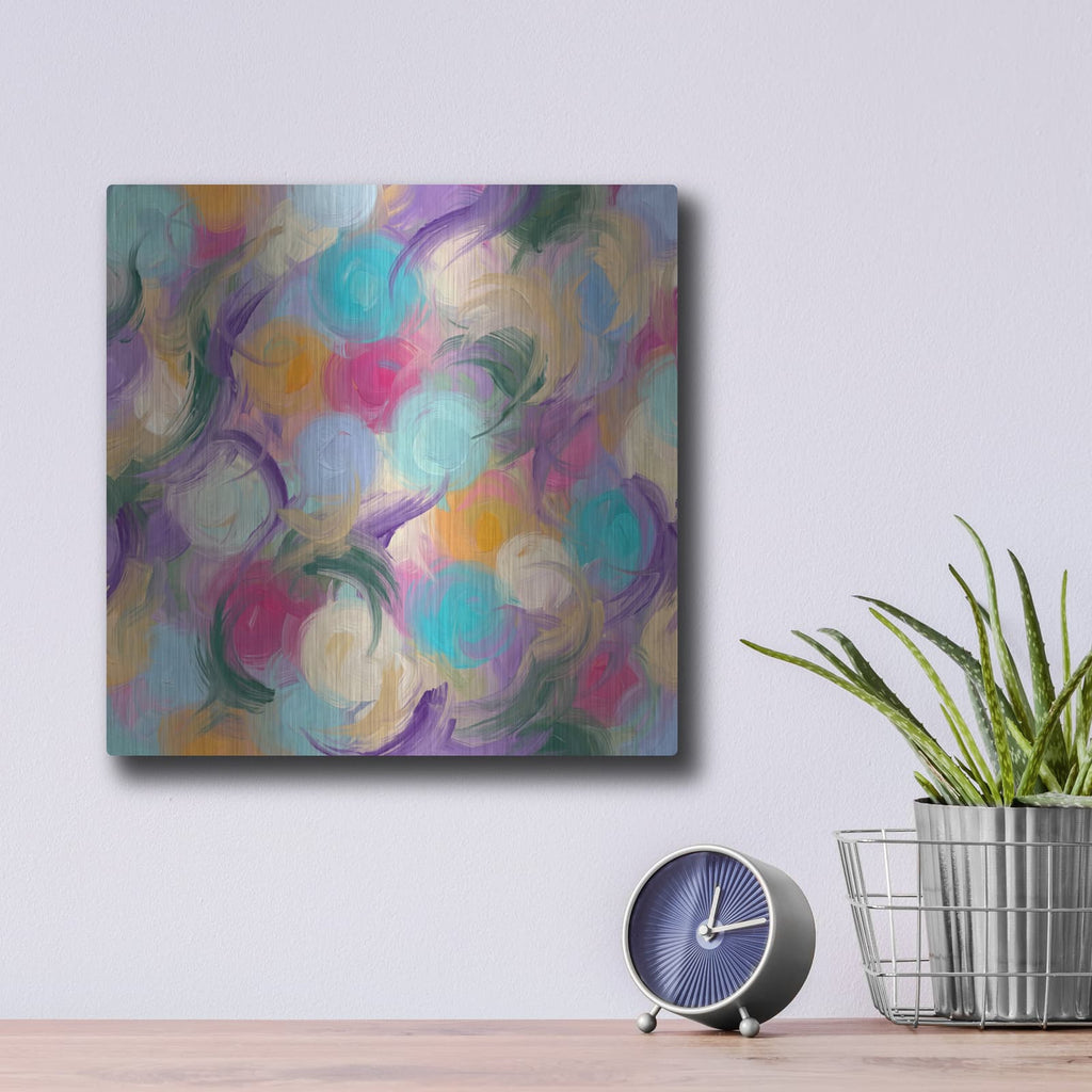'Abstract Dancing Circles' by Veve – Metal Wall Art, 12x12 room view