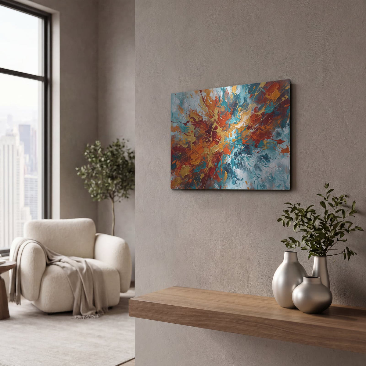 'Abstract Fire and Ice' by Veve – Metal Wall Art, 16x12 room view