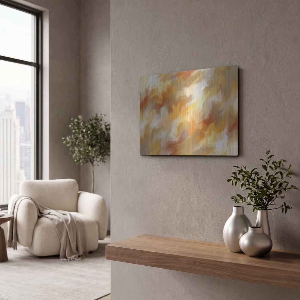 'Abstract Golden Hour Light' by Veve – Metal Wall Art, 16x12 room view