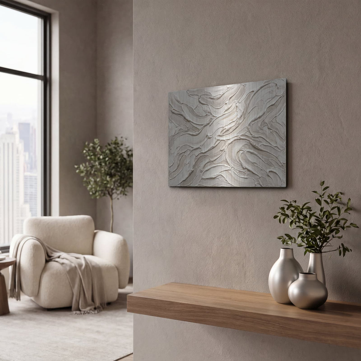 'Abstract Ivory-Luxury' by Veve – Metal Wall Art, 16x12 room view