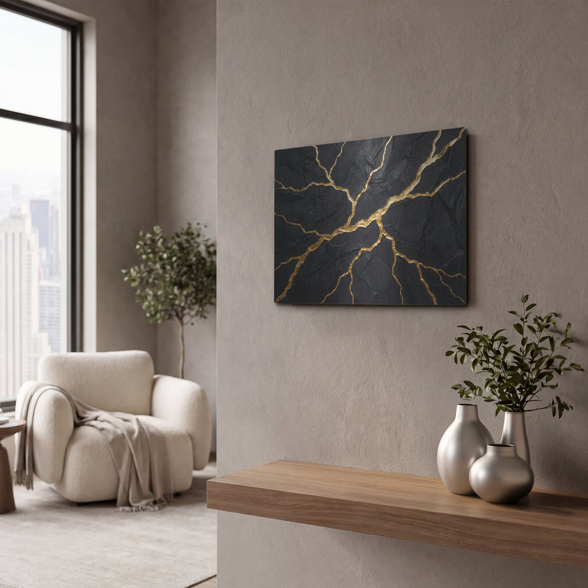 'Abstract Lightning' by Veve – Metal Wall Art, 16x12 room view