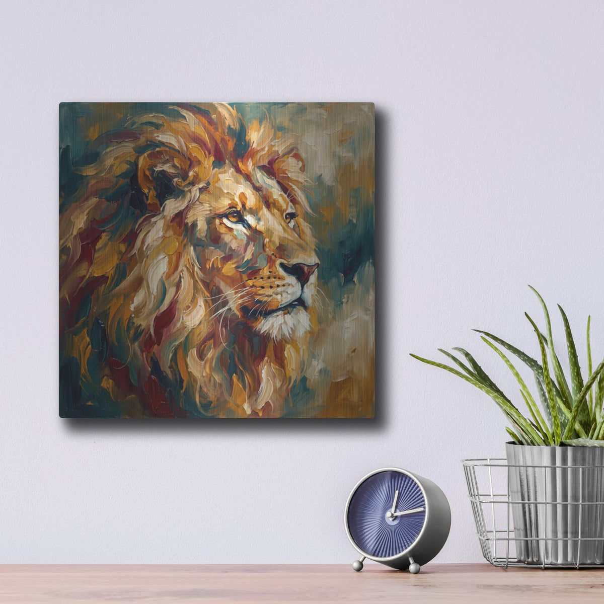 'Abstract Lion' by Veve – Metal Wall Art, 12x12 room view