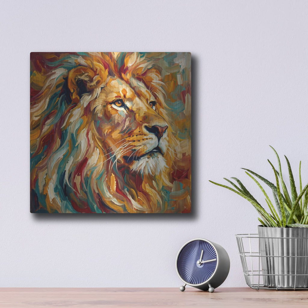 'Abstract Majestic Lion' by Veve – Metal Wall Art, 12x12 room view