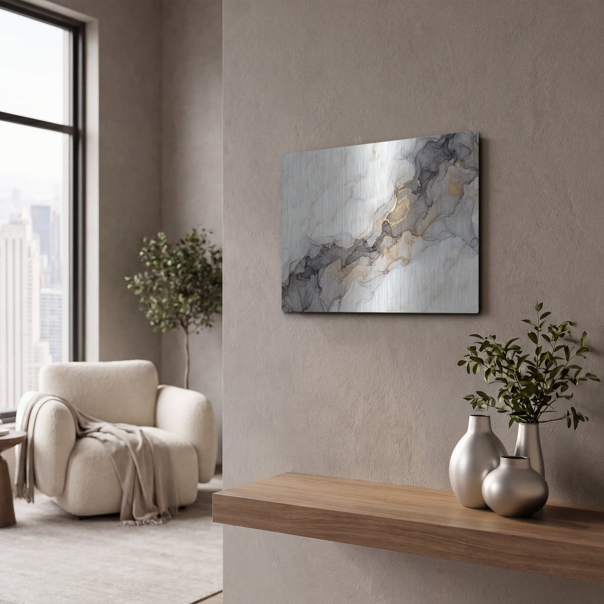 'Abstract Marble' by Veve – Metal Wall Art, 16x12 room view