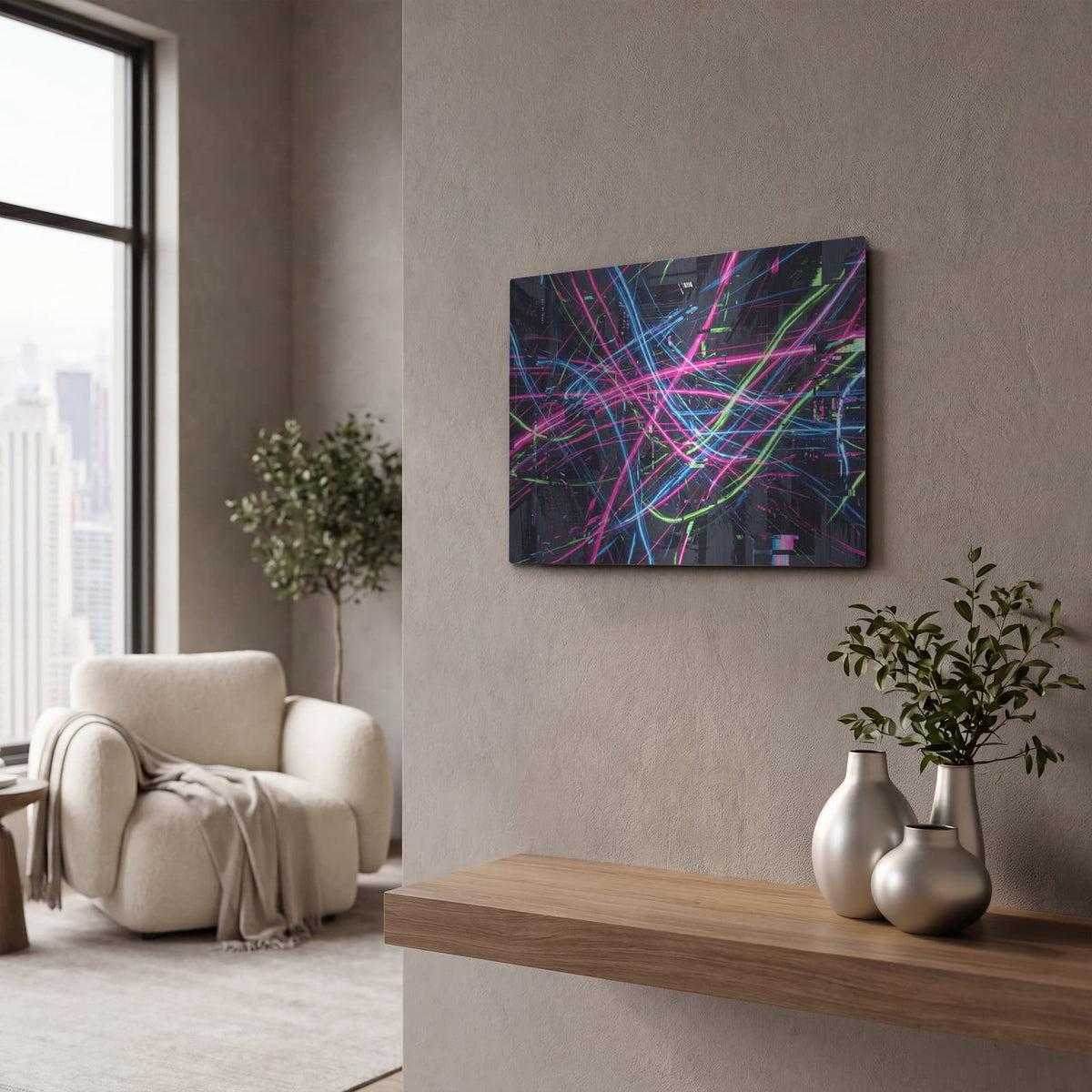 'Abstract Painting Neon Glitch' by Veve – Metal Wall Art, 16x12 room view