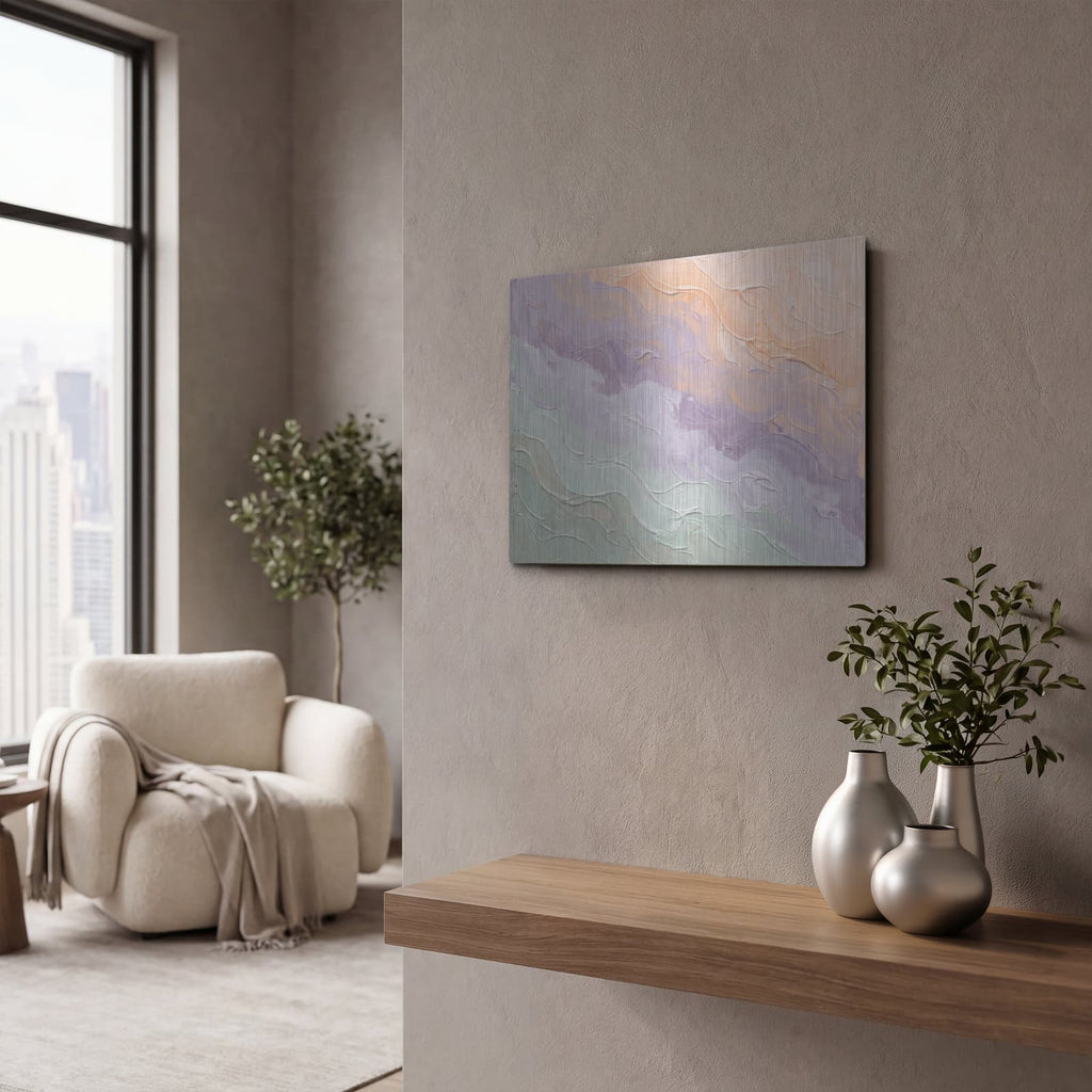 'Abstract Peach' by Veve – Metal Wall Art, 16x12 room view
