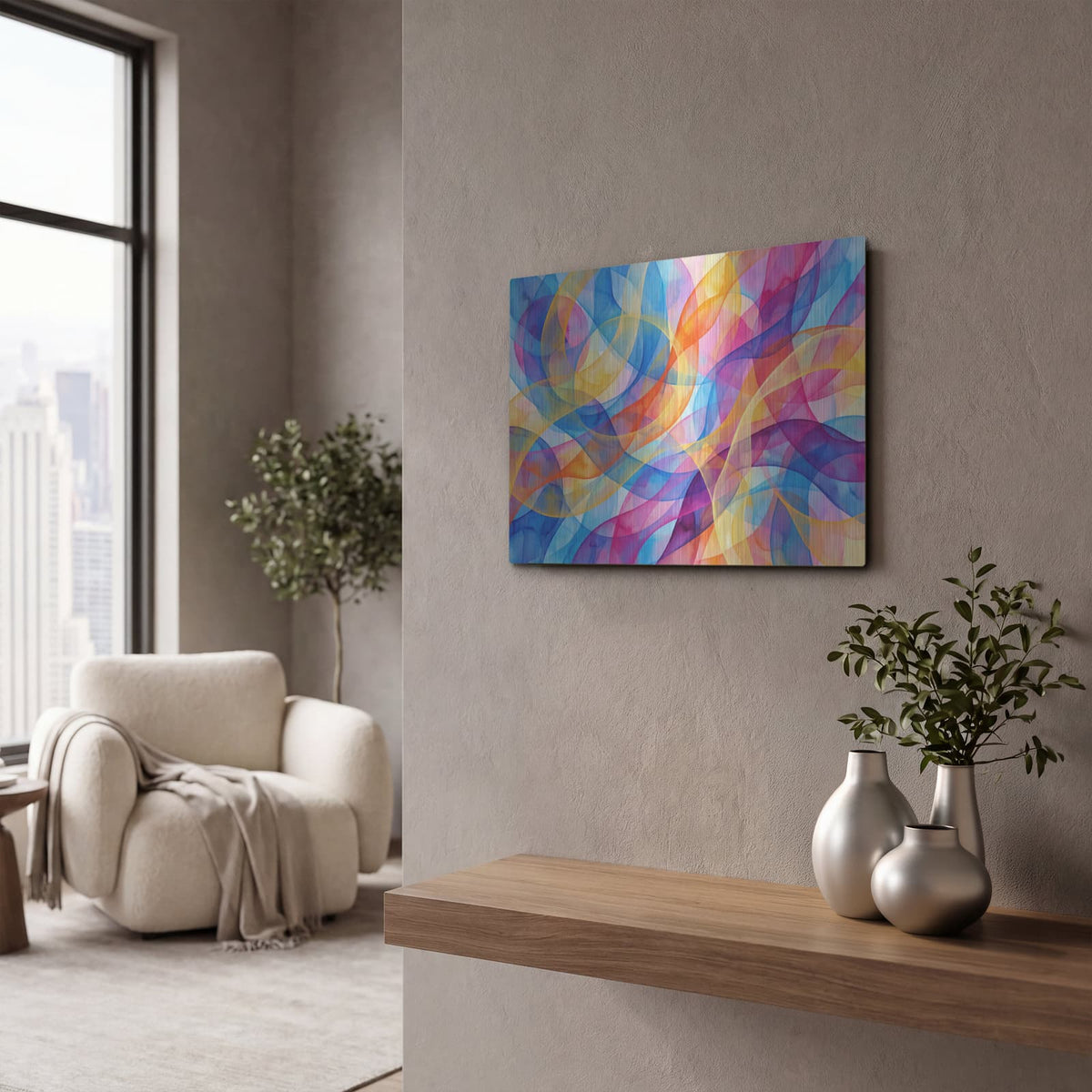 'Abstract Prism Weave' by Veve – Metal Wall Art, 16x12 room view