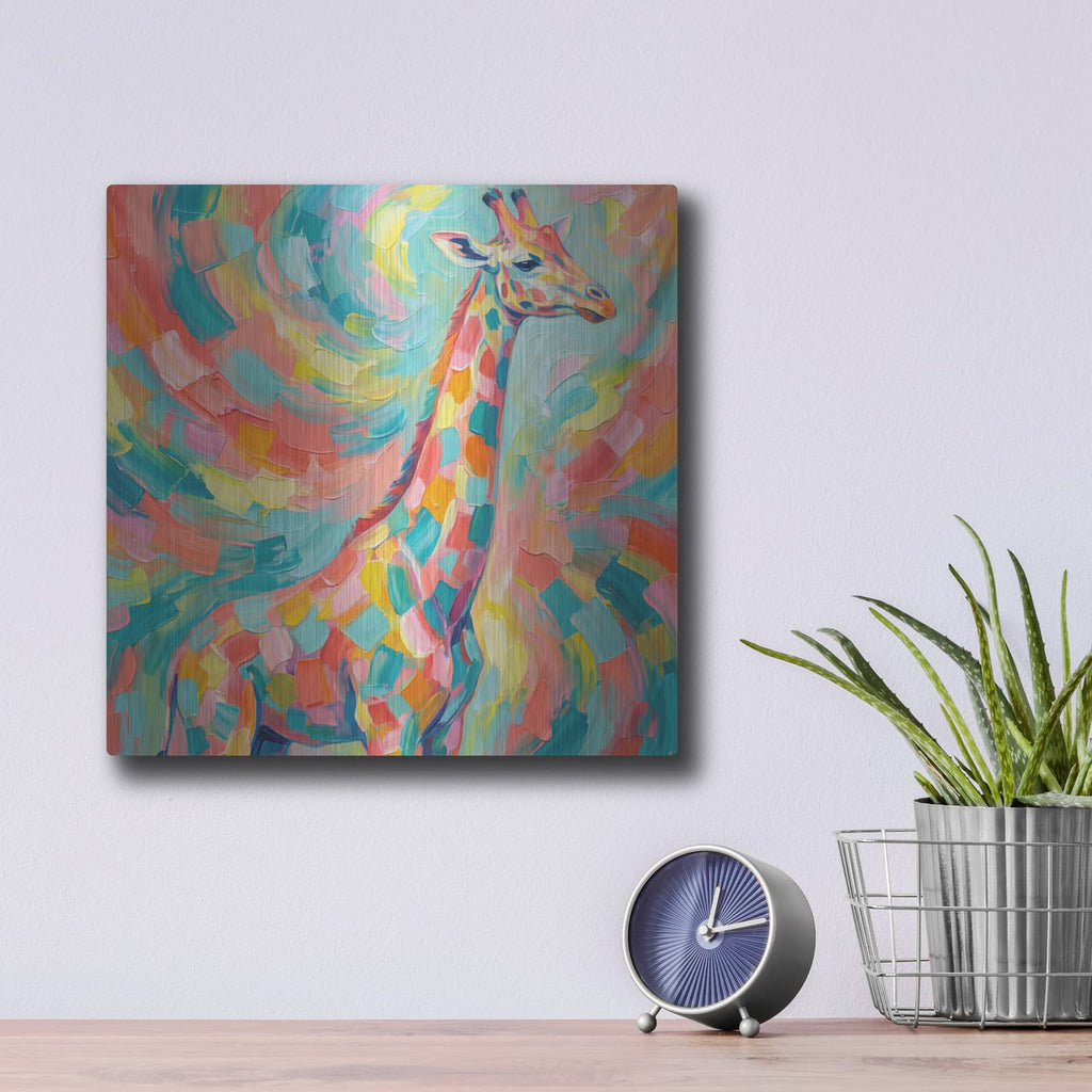 'Abstract Rainbow Giraffe I' by Veve – Metal Wall Art, 12x12 room view