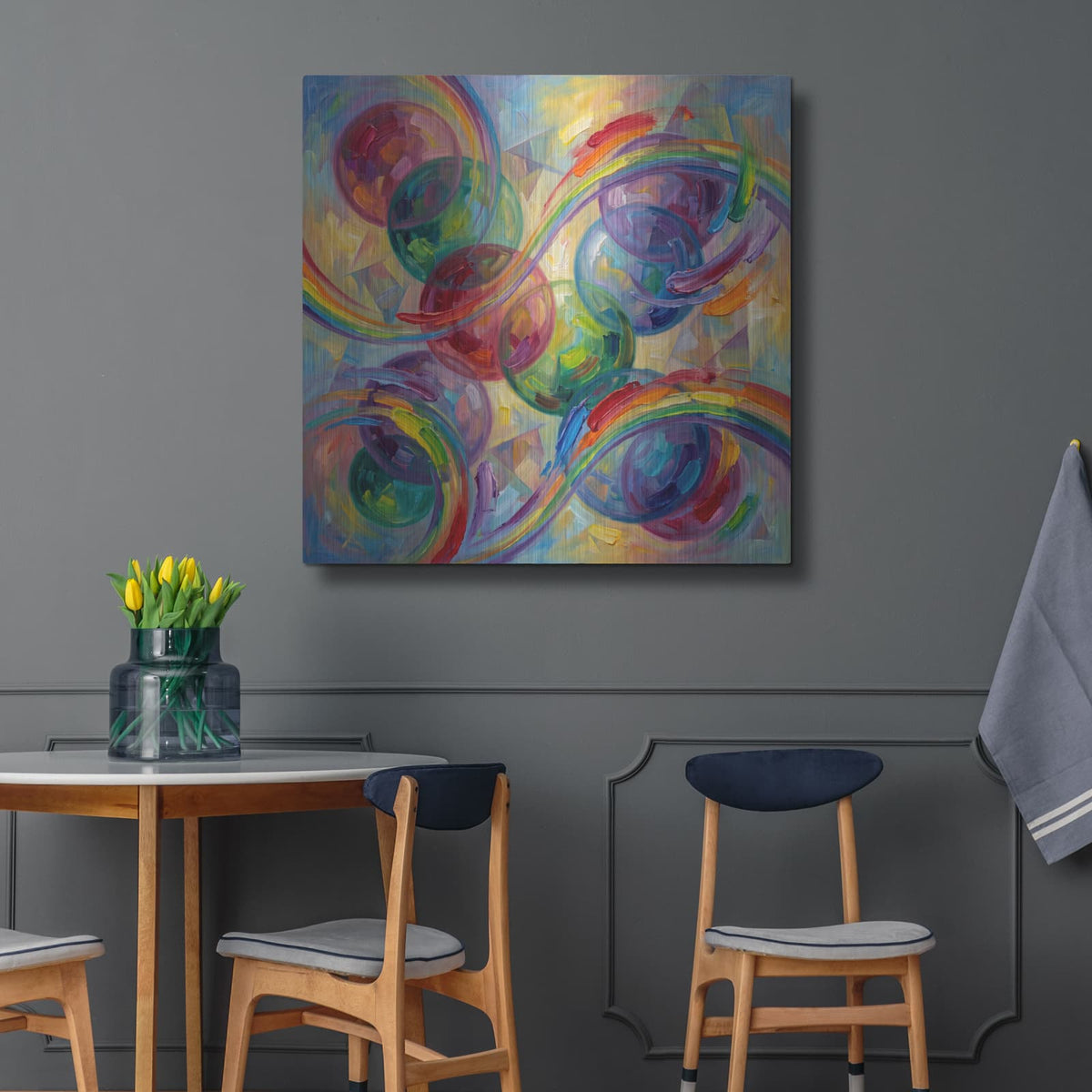 'Abstract Rainbow I' by Veve – Metal Wall Art, 36x36 room view