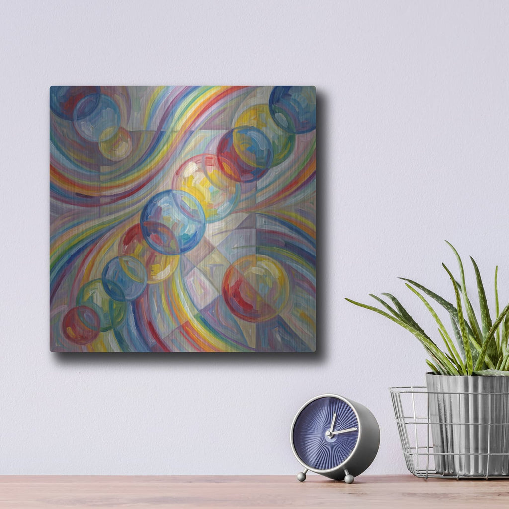 'Abstract Rainbow II' by Veve – Metal Wall Art, 12x12 room view