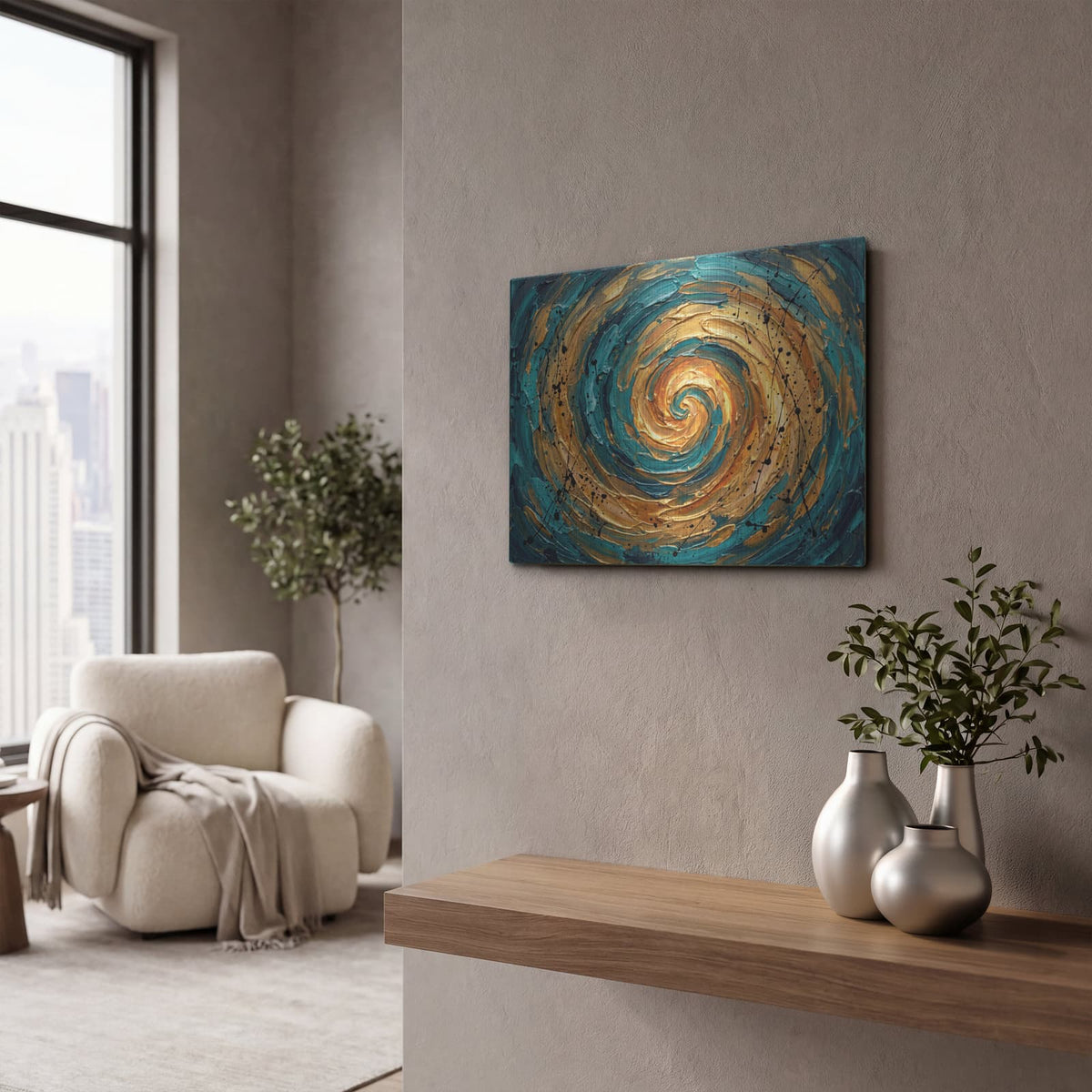 'Abstract Spiral' by Veve – Metal Wall Art, 16x12 room view