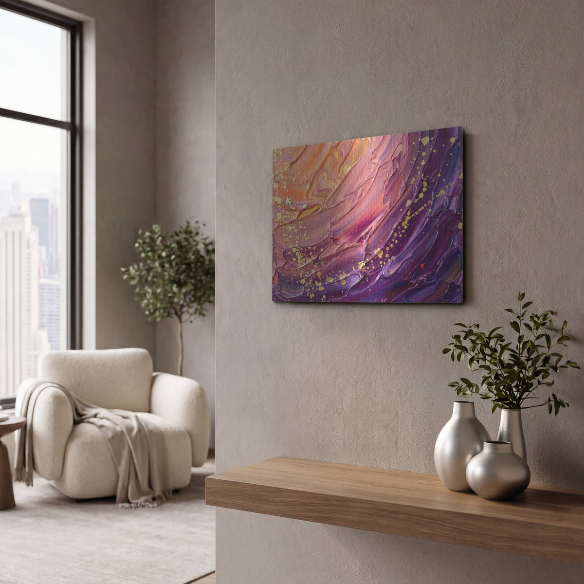 'Abstract Sunset II' by Veve – Metal Wall Art, 16x12 room view
