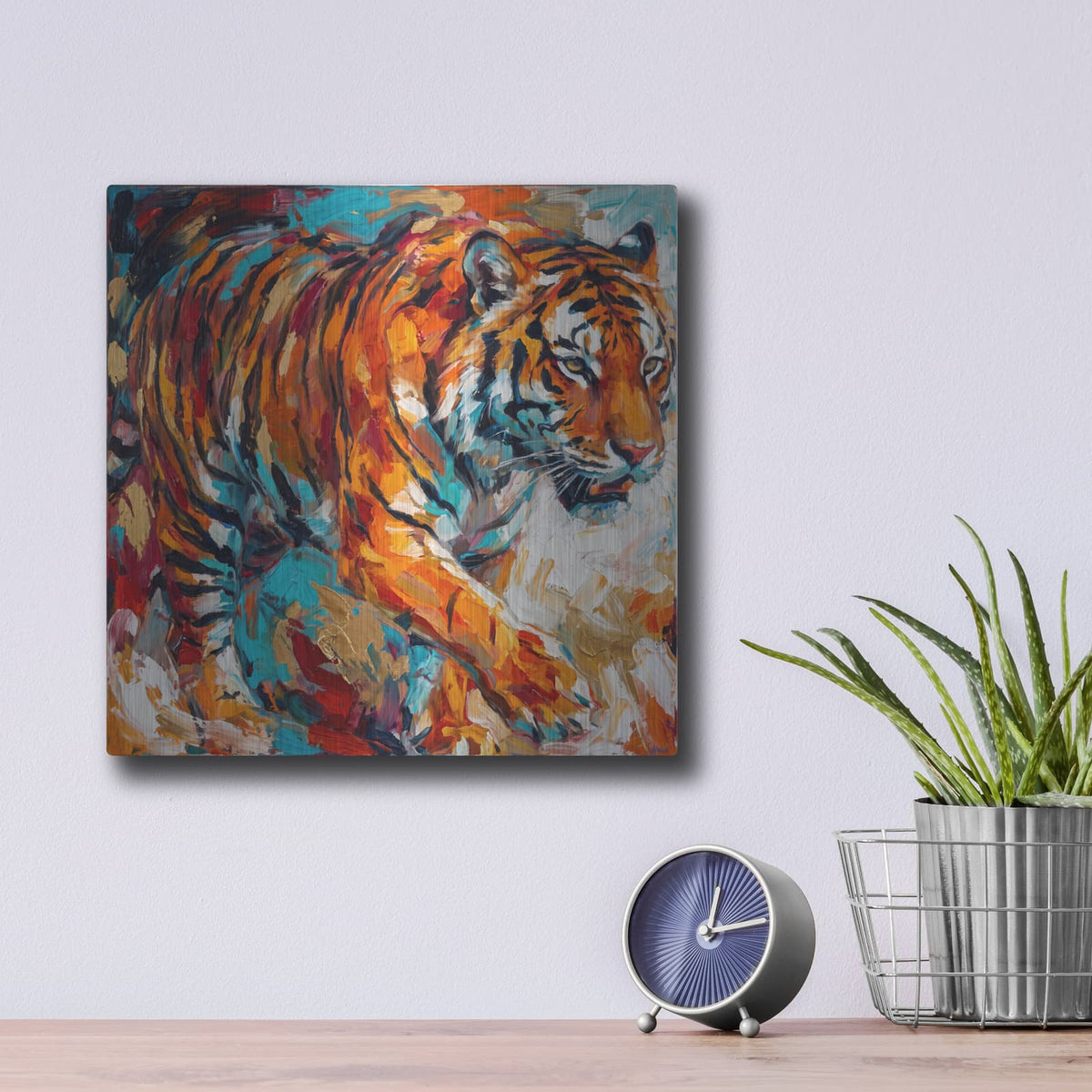 'Abstract Tiger I' by Veve – Metal Wall Art, 12x12 room view