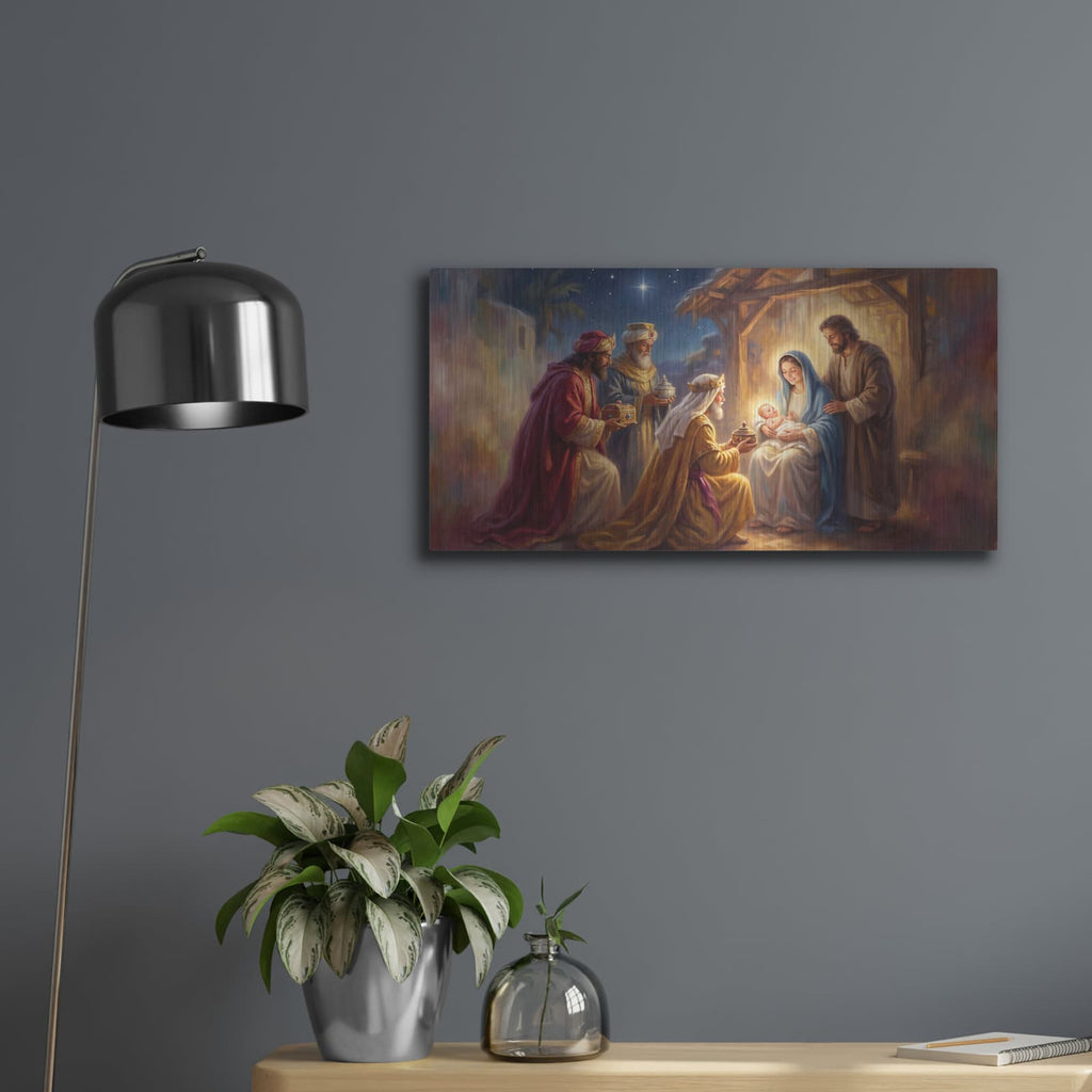 'Adoration of the Magi' by Veve – Metal Wall Art, 24x12 room view