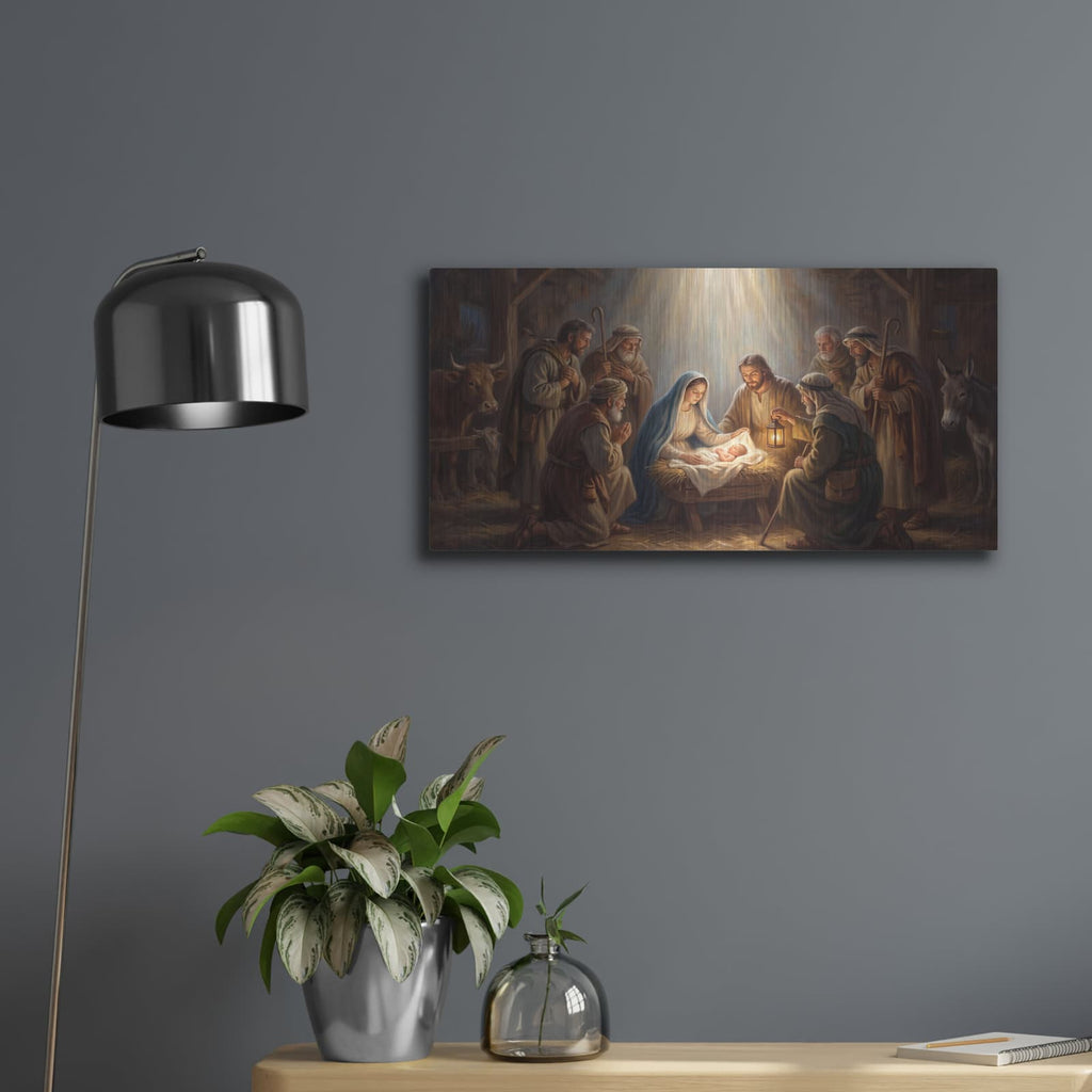 'Adoration Shepherds' by Veve – Metal Wall Art, 24x12 room view