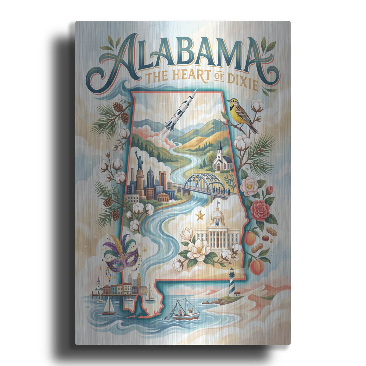 'Alabama The Hart of Dixie' by Veve – Metal Wall Art