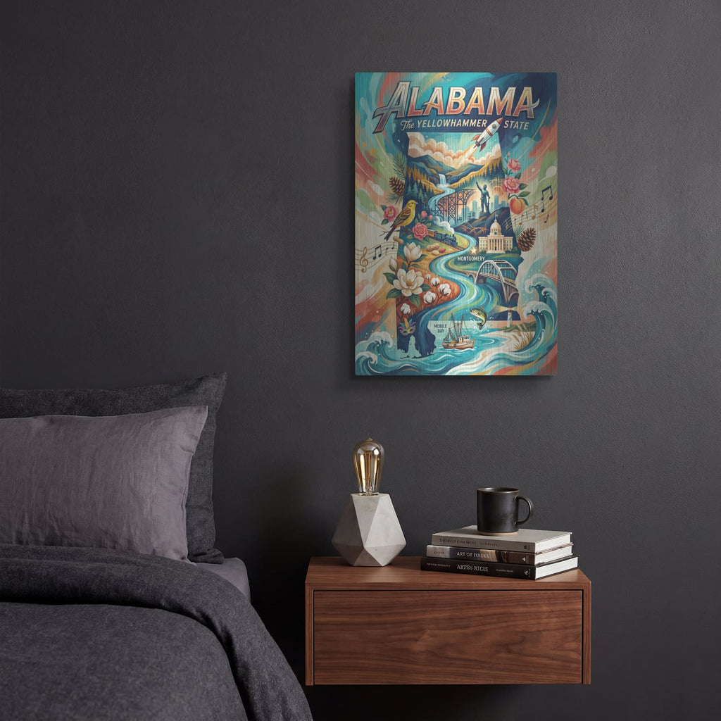 'Alabama The Yellowhammer State' by Veve – Metal Wall Art, 12x16 room view