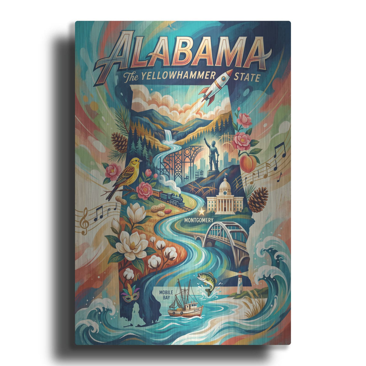 'Alabama The Yellowhammer State' by Veve – Metal Wall Art