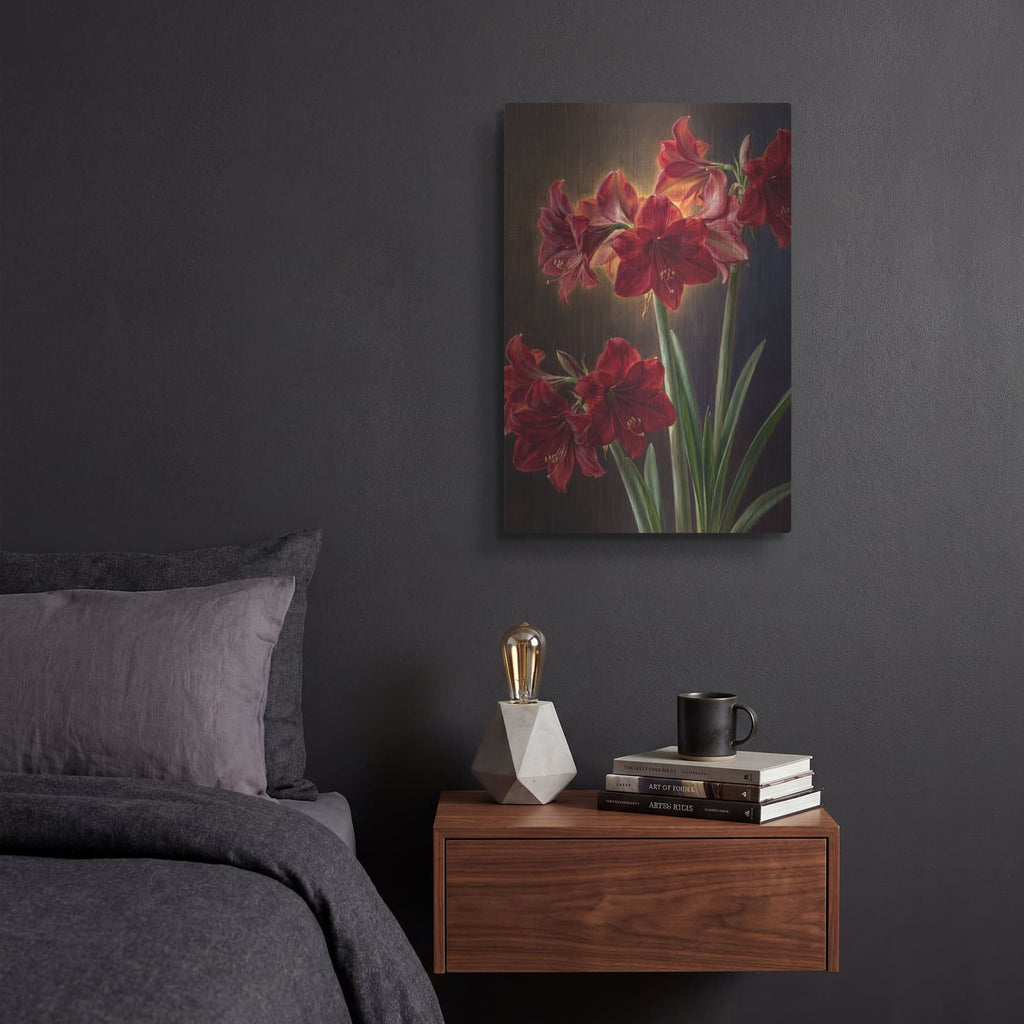 'Amaryllis Trumpet Light' by Veve – Metal Wall Art, 12x16 room view