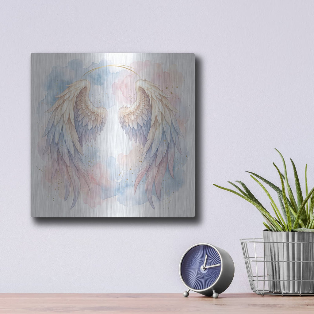 'Angel Wings Watercolor' by Veve – Metal Wall Art, 12x12 room view