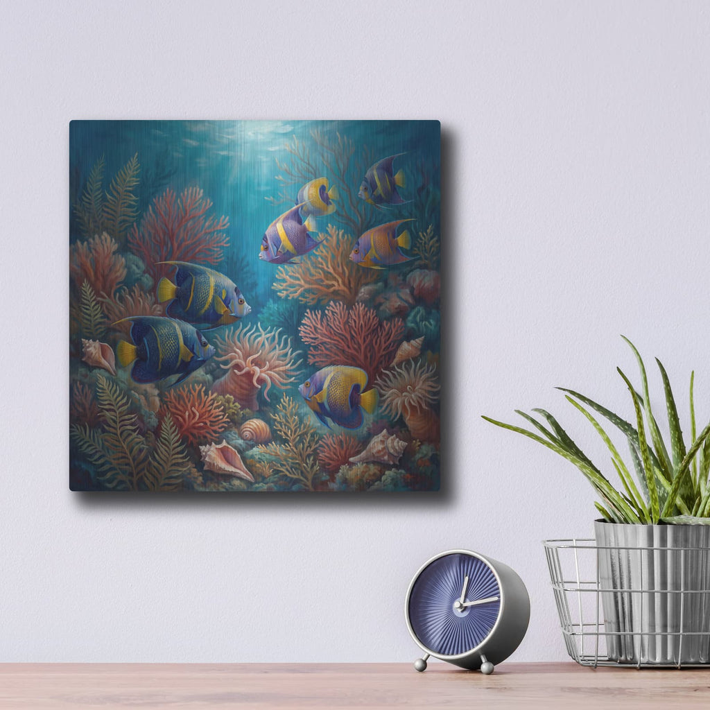 'Angelfish Gathering' by Veve – Metal Wall Art, 12x12 room view