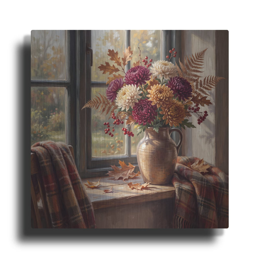 'Autumn Chrysanthemums' by Veve – Metal Wall Art